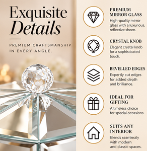 Crystal <b>Mirror</b> Glass <b>Jewelry</b> <b>Storage</b> Box with Crystal Knob Beveled Edges Soft Velvet Lining Decorative Keepsake Organizer - Product Image 2
