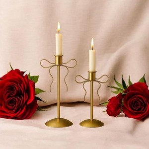 Golden Metal Candle Holder Set of 2 Modern Decorative Tabletop Candle Stand for Home Living Room Dining Table Wedding Party - Product Image 2