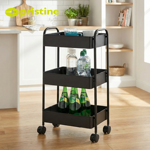 Three Tier Metal Utility Cart with <b>Wheels</b> Rectangle Shape Standing Type Minimalist Design for Storage and Organization - Product Image 5
