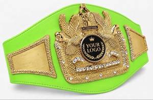 Custom Green PU Martial Arts Championship <b>Belt</b> With Gold Silver Plate Logo Center Unisex Durable Training Equipment - Product Image 3