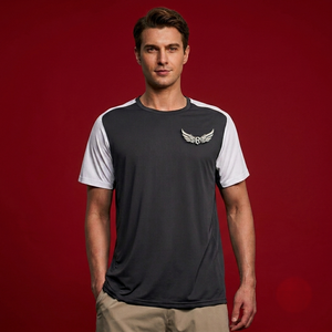 T-shirt pour homme à manches courtes, col rond, noir et blanc, en polyester respirant, coupe classique, couleur unie, pour toutes les saisons, haut de sport - Product Image 6