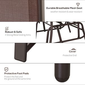 Dondolo a Doppia Seduta Moderno da Esterno con Doppio Meccanismo di Oscillazione e Tavolino, in Tessuto PE Marrone Caffè - Product Image 5