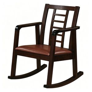 Sedia a dondolo in legno massello, poltrona ergonomica resistente con schienale a gradino traspirante per il relax interno, colore marrone - Product Image 2