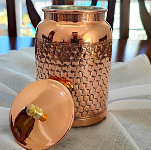 Tarro Metcraft BCSF28 de Cobre Brillante de Alto Brillo con Patrón de Panal de Abeja Texturizado, Tapa Resistente a la Humedad para Preservar la Frescura - Product Image 1