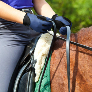 Gants d'équitation unisexes pour adultes de qualité supérieure, bleu marine, en maille respirante, tissu antidérapant, paume en spandex élastique - Product Image 6