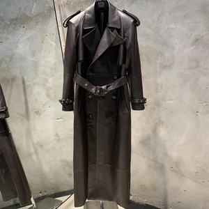 Stock manteau en cuir suédé pour femmes à double boutonnage longueur au sol en peau de mouton véritable avec fonction imperméable en peau d'agneau naturelle coupe-vent - Product Image 2