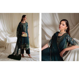 Ssumaira <b>Present</b> Omara festive <b>eid</b> collection by Nureh Embroidered Embellished silk & chiffon jacquard collection Anarkali - Product Image 2