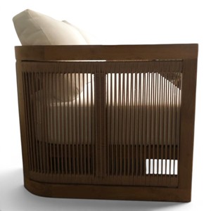 Sofá de 3 Plazas de Madera de Teca Sólida Estilo Moderno de Mediados de Siglo con Cojines de Tela Crema, Brazos Rectos y Respaldo Acolchado para Muebles de Sala de Estar - Product Image 5
