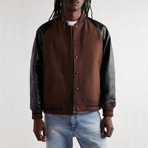 แจ็คเก็ตวาร์ซิตี้ผู้ชายแบบใหม่ คุณภาพสูง ปักลายเชนิลล์ PU แขนหนัง สำหรับฤดูหนาว สไตล์เบสบอล ตัวเสื้อแบบติดตัวอักษร คอตั้ง - Product Image 1