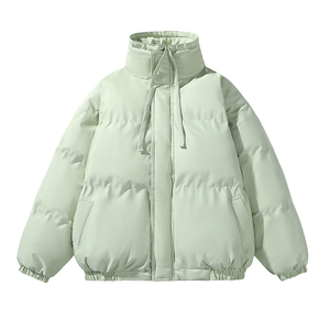 Unisex <b>Cream</b> Puffer <b>Jacket</b> Stand Collar Zipper Closure Thick Polyester Winter Coat Casual Loose Fit Front Pocket Design Puffer - Product Image 5