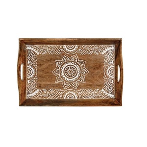 Bandeja de Servir de Madera Natural Rústica con Asas para Desayuno, Café, Té, Bocadillos, Decoración del Hogar y Cocina - Product Image 1