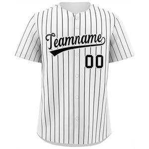 Maillot de softball personnalisé pour homme, blanc à rayures fines, manches courtes, boutons sur le devant, polyester respirant, impression personnalisée du nom de l'équipe - Product Image 1