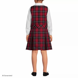 Girls Plaid Sleeveless School <b>Dress</b> Woven Fabric Red <b>Black</b> Checkered School Girl <b>Pinafore</b> <b>Dress</b> Uniform - Product Image 2