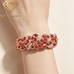 GF Jewelry Women's 18K Yellow Gold Natural Pigeon Blood Red <b>Ruby</b> Bangle Luxury Openwork Bangle Wedding Jewelry - Product Image 5