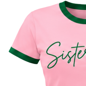   Camiseta Rosa de Mujer con Estampado Gráfico de Letras, Cuello Redondo, Manga Corta, Informal, Cómoda, de Moda para Hermandades - Product Image 3