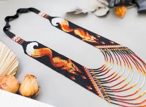 handmade Beaded Orange Fox <b>Necklace</b>, Black Beadwork <b>Statement</b> Jewelry, Unique Fox Themed <b>Necklace</b>, Gift for Nature Lovers, gift - Product Image 2