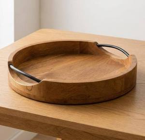 Bandeja Redonda de Madera Premium con Asas Metálicas, Bandeja Decorativa para Café, Té y Desayuno para el Hogar, Hotel y Comedor - Product Image 5