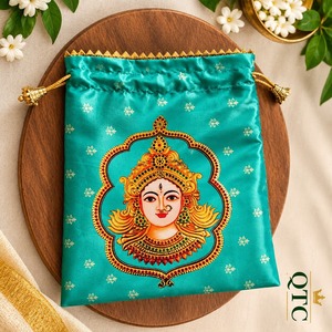 Bolsa de Seda Potli con Cordón, Bolsa de Regalo Étnica, Bolsa de Transporte con Borde de Encaje Dorado, Multifuncional, 7 Pulgadas, Hecha en India - Product Image 4