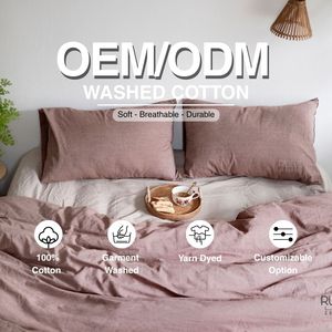 Parure de lit personnalisée 3 pièces en coton prélavé de haute qualité, couleur prune douce, avec 2 taies d'oreiller et drap-housse, pour toutes les saisons, maison et hôtel - Product Image 1