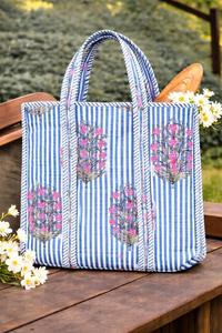 Sac fourre-tout en coton matelassé et imprimé à la main, magnifique sac de plage en coton pour femme, sac de shopping fait main avec décorations imprimées - Product Image 5