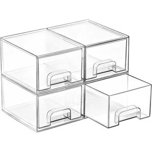 4 Pack Clear <b>Acrylic</b> Stackable Storage Drawers Small <b>Makeup</b> <b>Organizer</b> for Bathroom Vanity & Undersink - Product Image 1