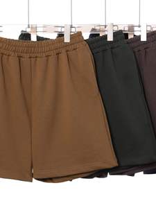 420 GSM Heavyweight 100% Cotton Solid Color Loose Fit Casual French Terry <b>Elastic</b> Shorts - Product Image 1