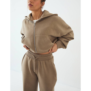 Ensemble de survêtement sport OEM en molleton bouclette style urbain, comprenant une veste à capuche coupe ample et un pantalon de jogging taille haute, à séchage rapide et respirant, avec cordon de serrage - Product Image 2
