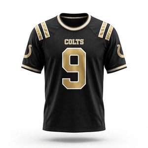 Custom Black Gold American Football Jersey Men Short Sleeve Sports Team Uniform Breathable <b>Mesh</b> Athletic Game <b>Shirt</b> Wholesale - Product Image 1