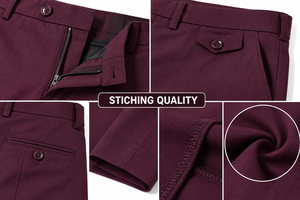 Pantalon de Costume Homme Coupe Droite Bordeaux avec Braguette Boutonnée Anti-Plis en Tissu Léger Coton - Product Image 6
