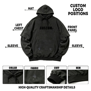 Sudadera con Capucha Personalizada OEM 100% Algodón, Estilo Vintage Lavado, para Hombre, Streetwear, Efecto Desgastado por el Sol, Doble Capa, Talla Grande, Sudadera Gruesa - Product Image 2