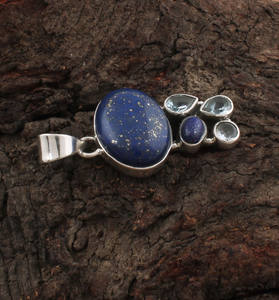 Collier vintage unisexe rétro en argent sterling 925 plaqué platine avec sertissage en lapis-lazuli naturel - Product Image 6