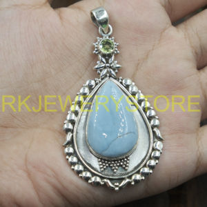 Natural Blue Opal Pendant 925 Sterling Silver Handmade Boho Teardrop Statement Jewelry <b>Gift</b> For Women Ethnic Design for unisex - Product Image 4