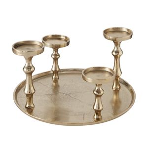 4 bougeoirs à thé en aluminium poli doré, nouveau design avec plateau, pour décoration, cadeaux et décorations festives - Product Image 1