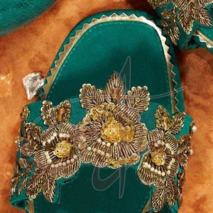 Handcrafted <b>Blended</b> Comfort Traditional Satin & Diamond Upper Printed Genuine Leather Outsole Anti-Slippery Women's Slides - Product Image 6