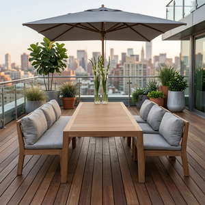 Conjunto de comedor para exteriores de 2/4/6/8 plazas, mesa y sillas, estructura de madera/aluminio resistente a la intemperie, muebles de madera OEM ODM para uso en patio. - Product Image 4