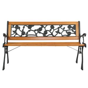 Banc de jardin en fonte de 49 pouces avec dossier style rose, banc de patio en bois dur pour jardin, véranda ou terrasse - Product Image 6