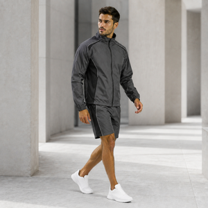 Custom Polyester Windproof Men's <b>Windbreaker</b> Short Set Nylon Polyester Outerwear Set Custom Logo Supplier - Product Image 3
