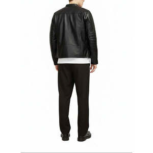 Chaqueta de Cuero de Oveja Negra Hecha a Mano para Hombre, Impermeable, Talla Grande, Estilo Racer, con Detalle de Manga Acolchada para Auto y Motocicleta - Product Image 3