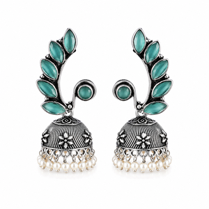 Aqua Green Jade <b>Silver</b> Plated Brass Vintage Bollywood <b>Dangle</b> Jhumka <b>Earrings</b> for Women Direct Factory Price - Product Image 1