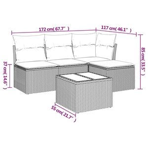 Juego de sofás de jardín de ratán PE gris modular de 5 piezas Sofás de jardín modulares modernos de 5 piezas - Product Image 3