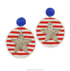 Pendientes de Aro con Cuentas Vibrantes de EUA, Joyería Patriótica Linda y llamativa, Unisex, para Fiesta, Tamaño Personalizado, Regalo para el 4 de Julio, Día de la Independencia - Product Image 2