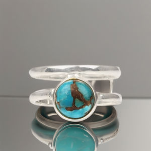 Anillo de doble banda de Plata de Ley 925 auténtica, cobre azul Natural, forma de turquesa, joyería fina hecha a mano para mujer, alta calidad - Product Image 1