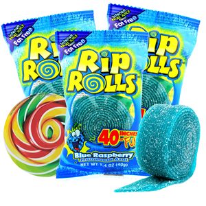 Wholesale Rip <b>Rolls</b> Blue Raspberry Licorice Candy 1.4 oz Soft Chewy <b>Fruit</b> Flavored Stick Candy Bulk Pack Party Snack Supply USA - Product Image 6
