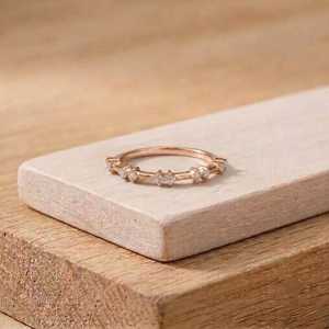 Anillo de Boda Único con Diamante Redondo Brillante Cultivado en Laboratorio, Oro Sólido de 10K, 14K, 18K, 10 Diamantes Apilables con Pavé, Certificado IGI - Product Image 3