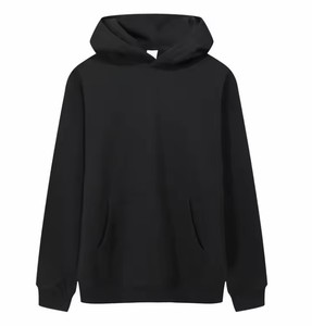 Sweat-shirt à capuche noir pour homme, coupe classique, en molleton, décontracté, avec poche, manches longues, couleur unie, tricoté, 100% coton, écologique - Product Image 1