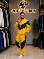 REXFIT SPORTS 2026 Ensemble de survêtement personnalisé pour homme, jaune et noir, en nylon, veste et short, léger, fermeture éclair intégrale, deux pièces, vêtements de sport
