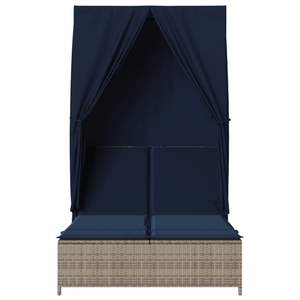 Chaise longue double avec toit et rideaux en polyrotin gris, mobilier d'extérieur durable - Product Image 4