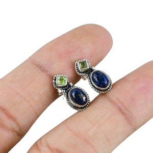 Pendientes de tuerca de piedras preciosas de lapislázuli de diseño de moda, pendientes de plata de ley sólida 925 para mujeres y niñas, pendientes de tuerca, joyería de plata - Product Image 1