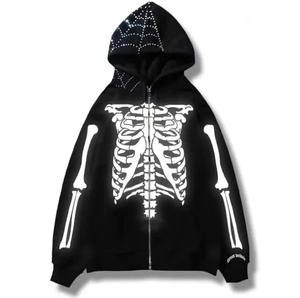 เสื้อฮู้ดดี้ทรงโอเวอร์ไซส์ แบรนด์ Manufacturer Designer Punk ผ้าฝ้าย 100% แต่งซิป ประดับเพชรและคริสตัล สไตล์สตรีทแวร์ วินเทจ คุณภาพสูง - Product Image 1