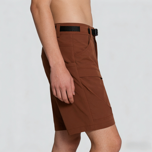 Shorts Bermuda en Coton Marron pour Homme, Taille Mi-Haute, Style Décontracté avec Poches, Tissu Uni Teint, Fermeture à Boutons - Product Image 5